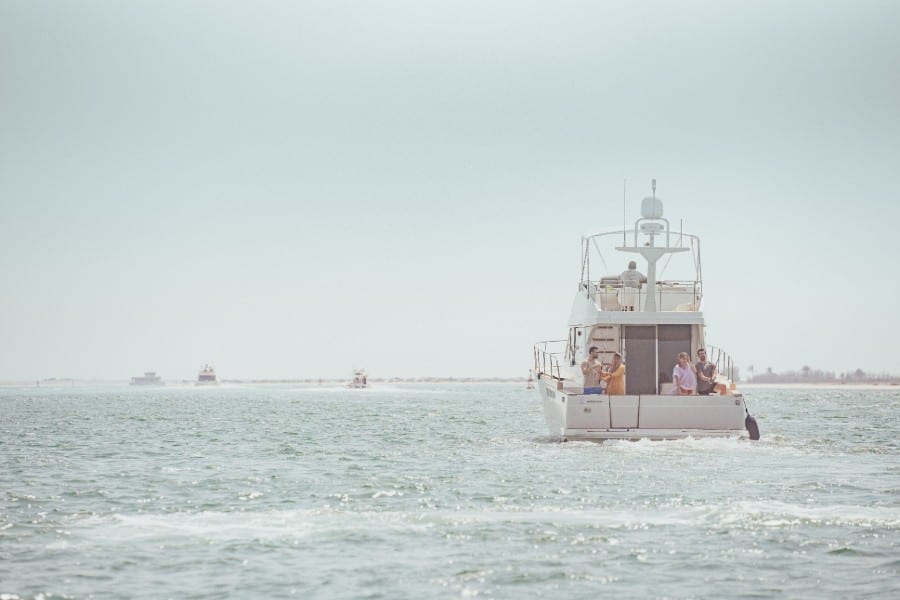 family on boat