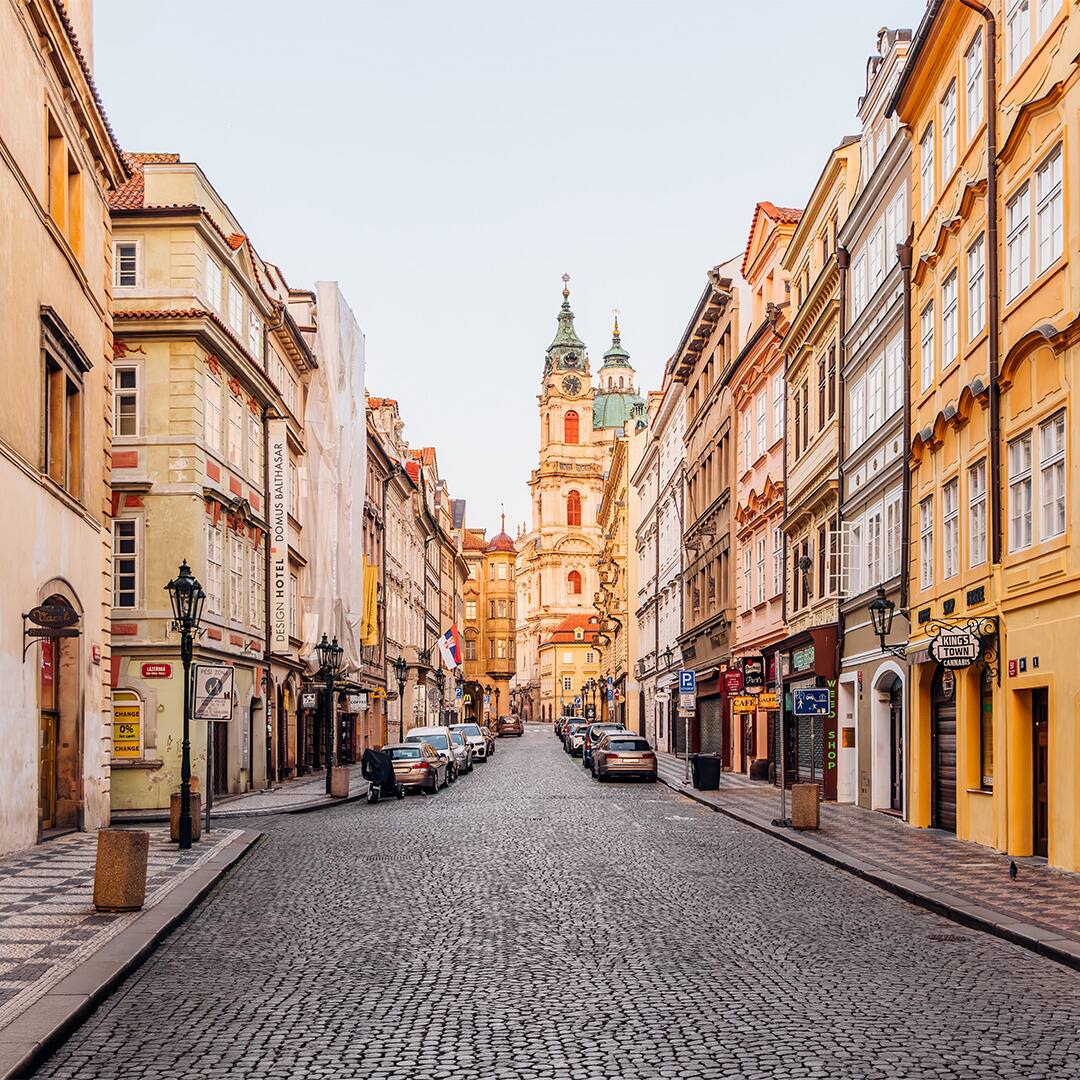 Empty street in Mala Strana, Prague, Czech Republic