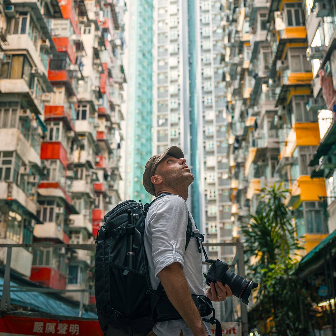 Tourist exploring the city in Hong Kong Island