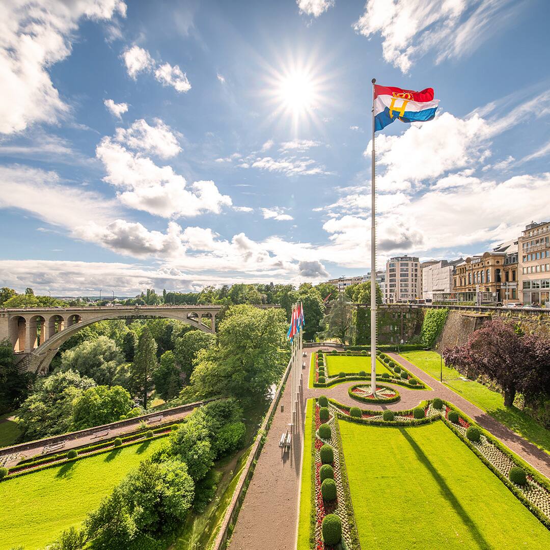 The flag of Luxembourg with the Duke's monogram