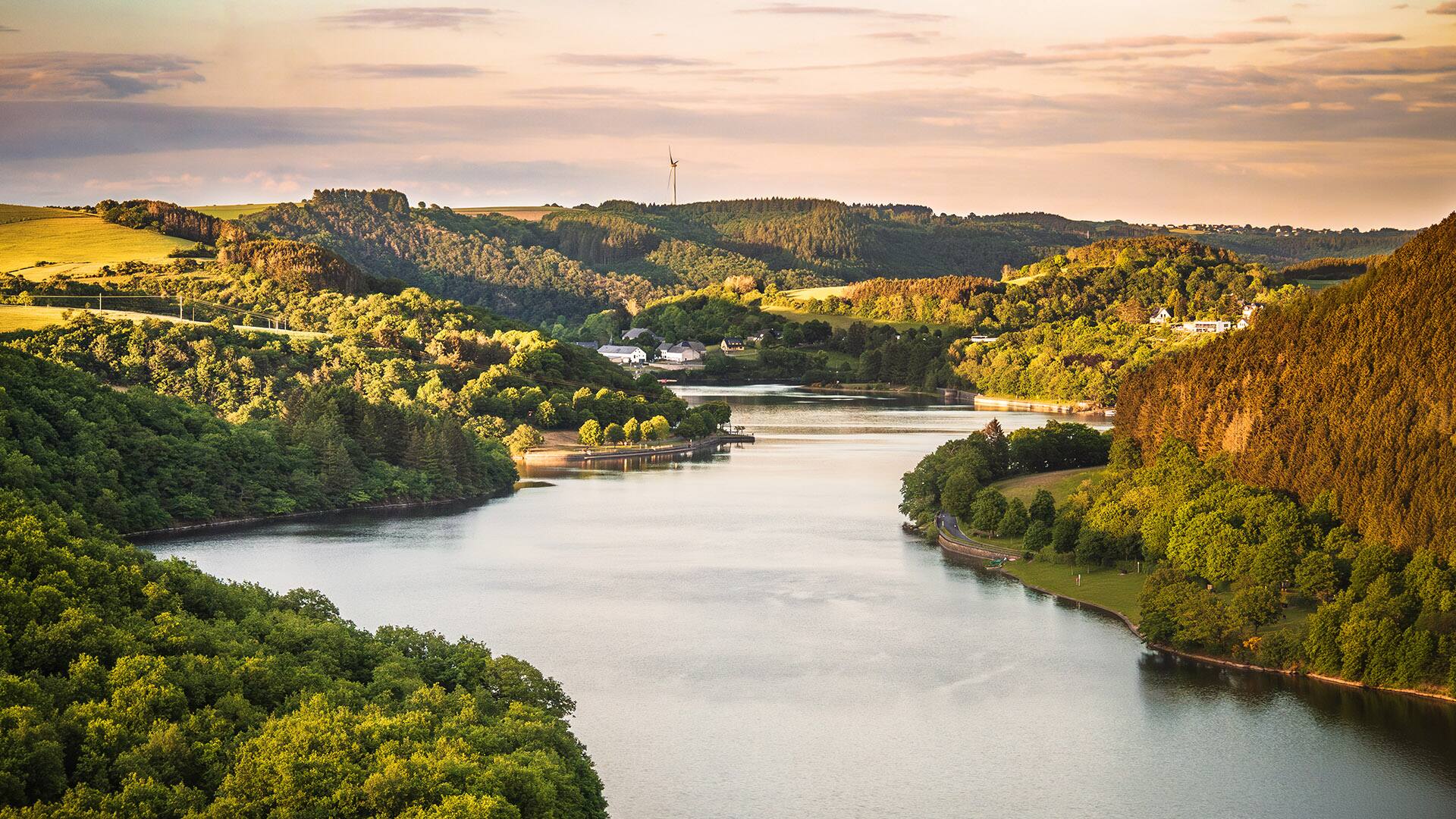Upper Sure (Sauer) Lake seen from above, Esch-sur-Sure (Esch-Sauer), Luxembourg