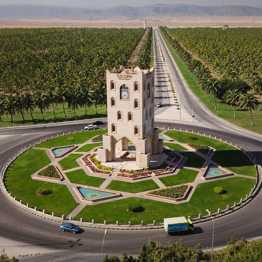 Oman, Dhofar Region, Salalah Clocktower, aerial view