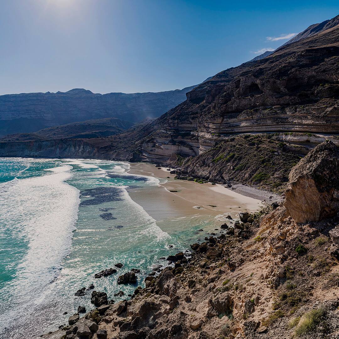 Oman, Dhofar, Salalah, Fazayah Beach and surrounding cliffs