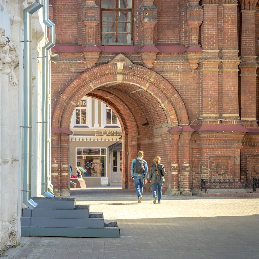 Couple Walk Near Epiphany Cathedral of Kazan, Russia