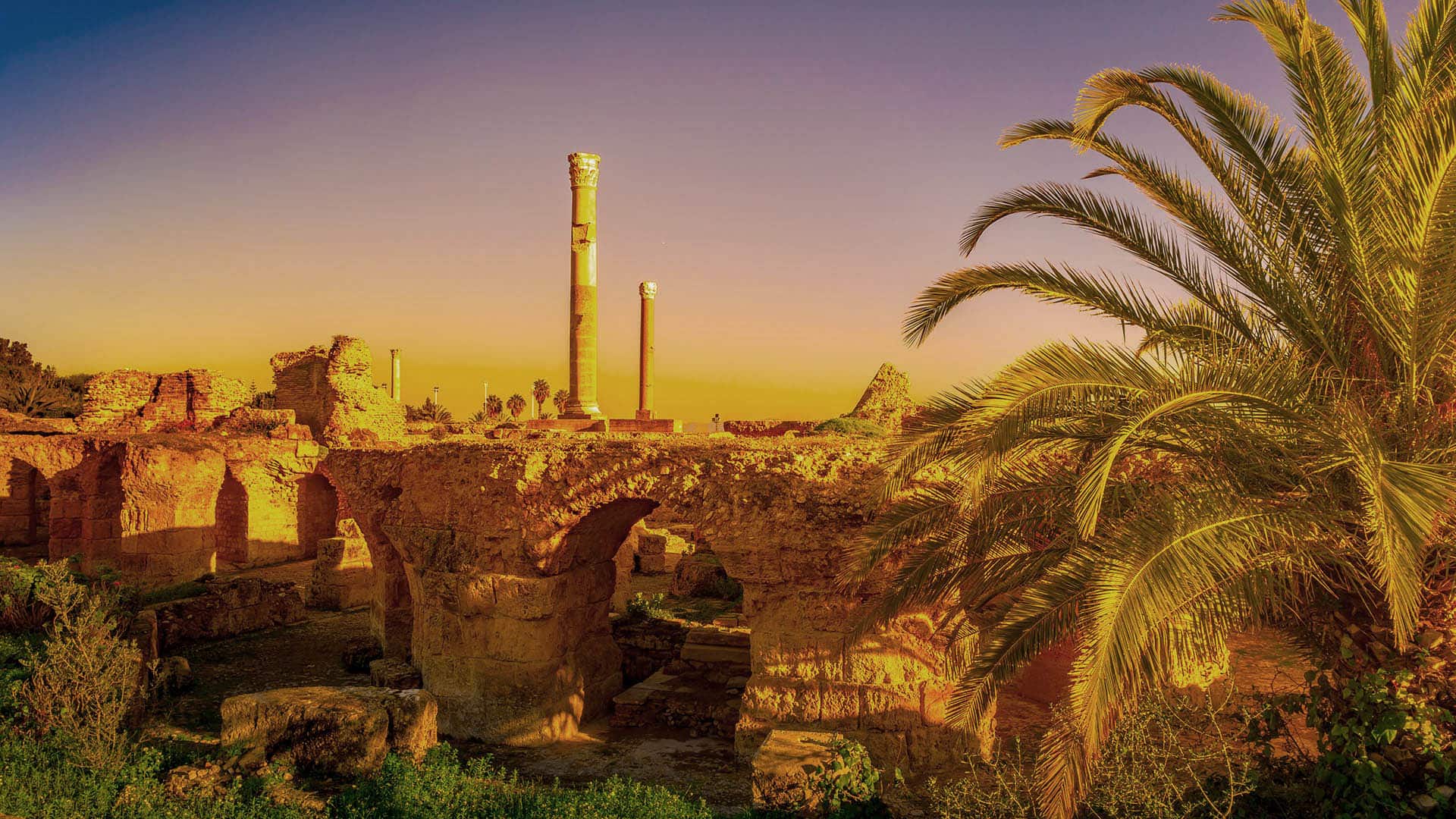 View with ancient remains of Carthage and landscape. Tunis, Tunisia