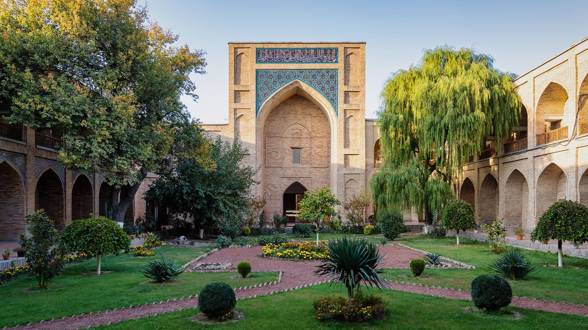 Tashkent Uzbekistan Kukeldash Madrasah Courtyard with Lush Garden