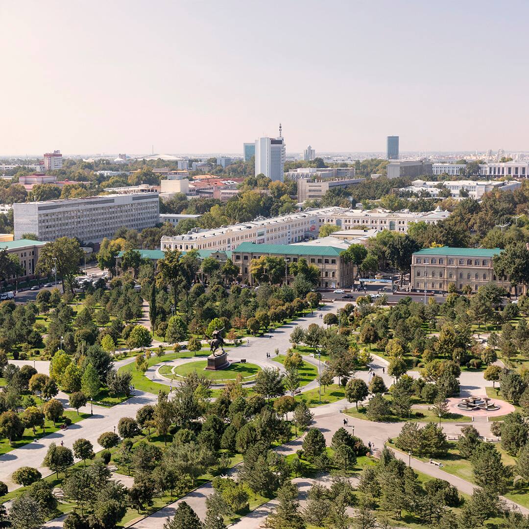 Amir Temur Square from the famous Soviet-built Hotel Uzbekistan in central Tashkent, Uzbekistan