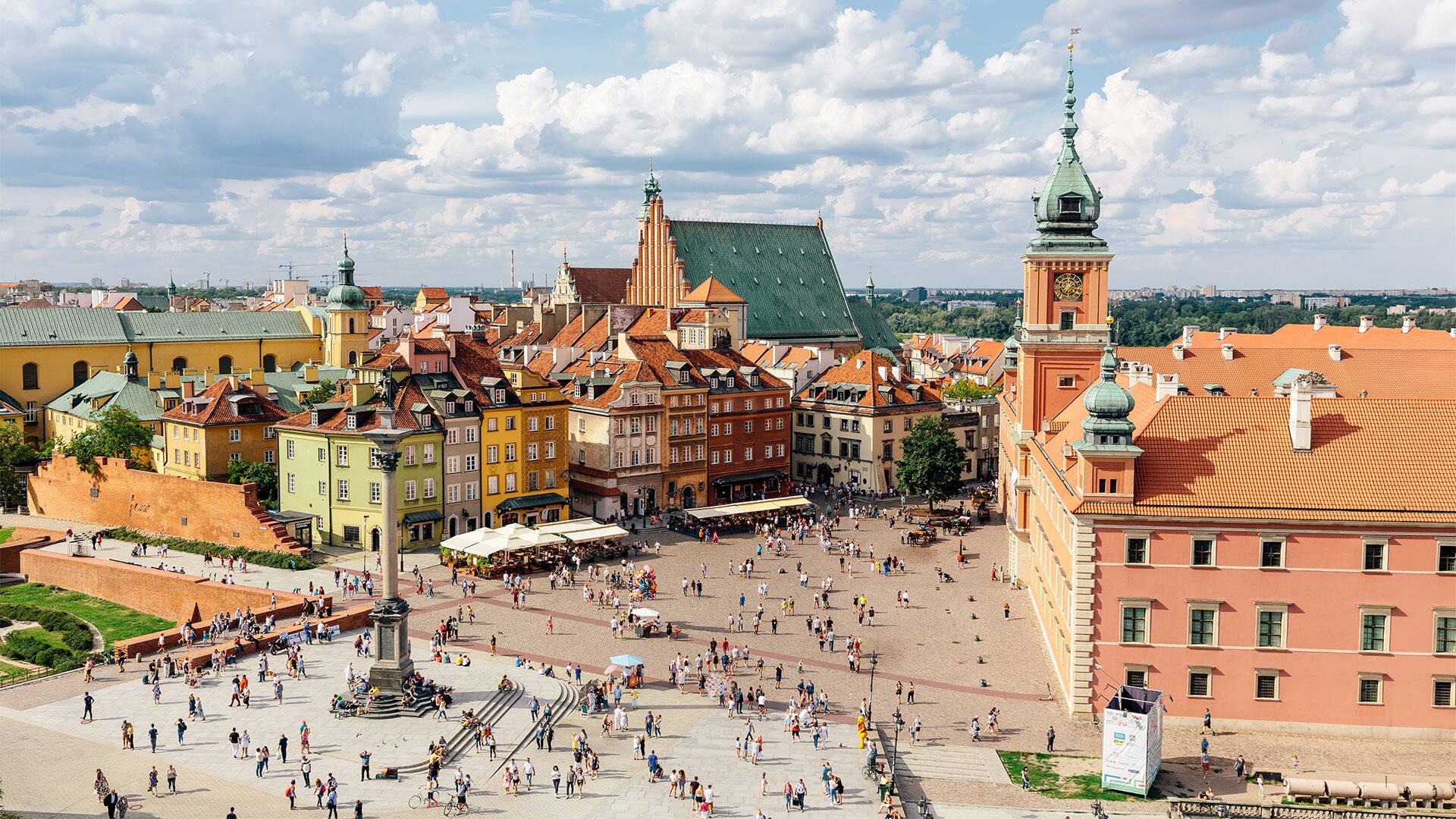 Aerial view of Warsaw historical old town, Poland