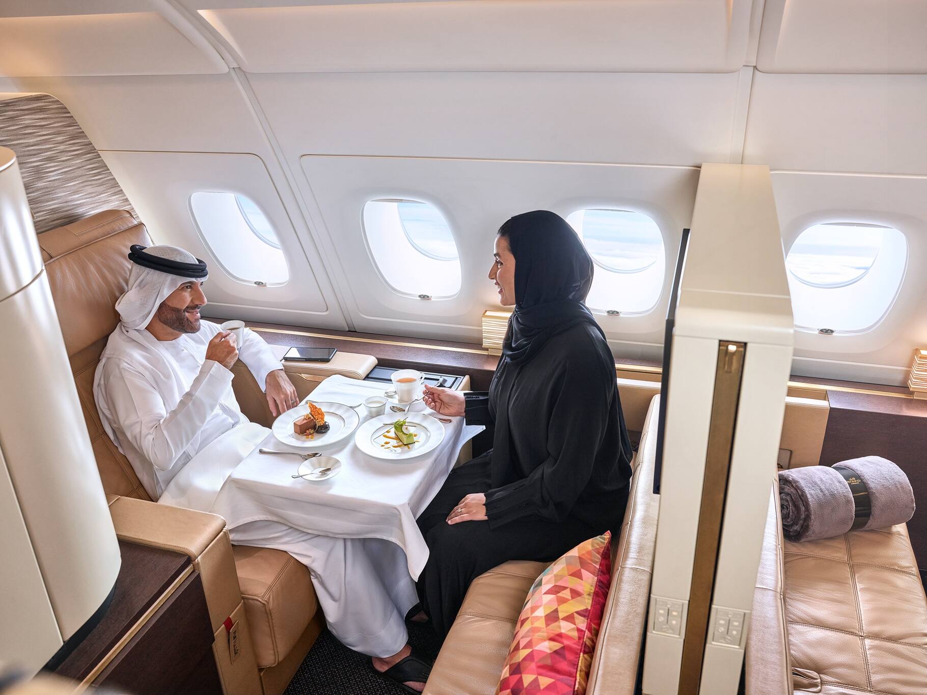 A321lr First class femail guest dining