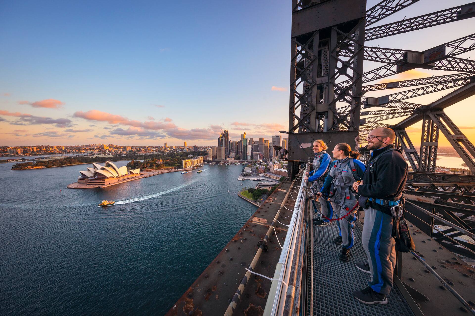 view of sydney city and Sydney bridge at night  