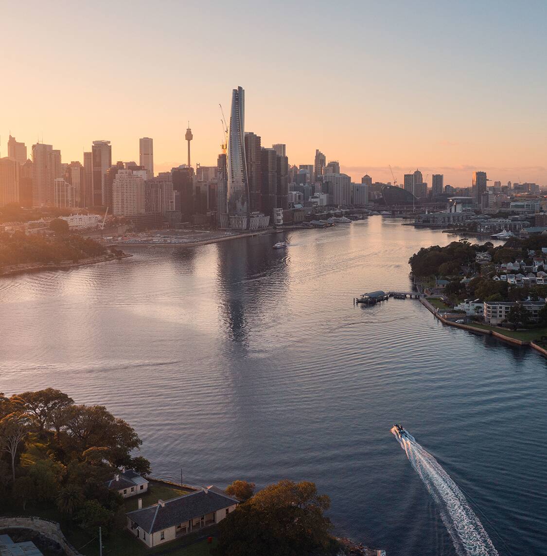 view of the Sydney opera house and Sydney harbourat dusk in Australia 