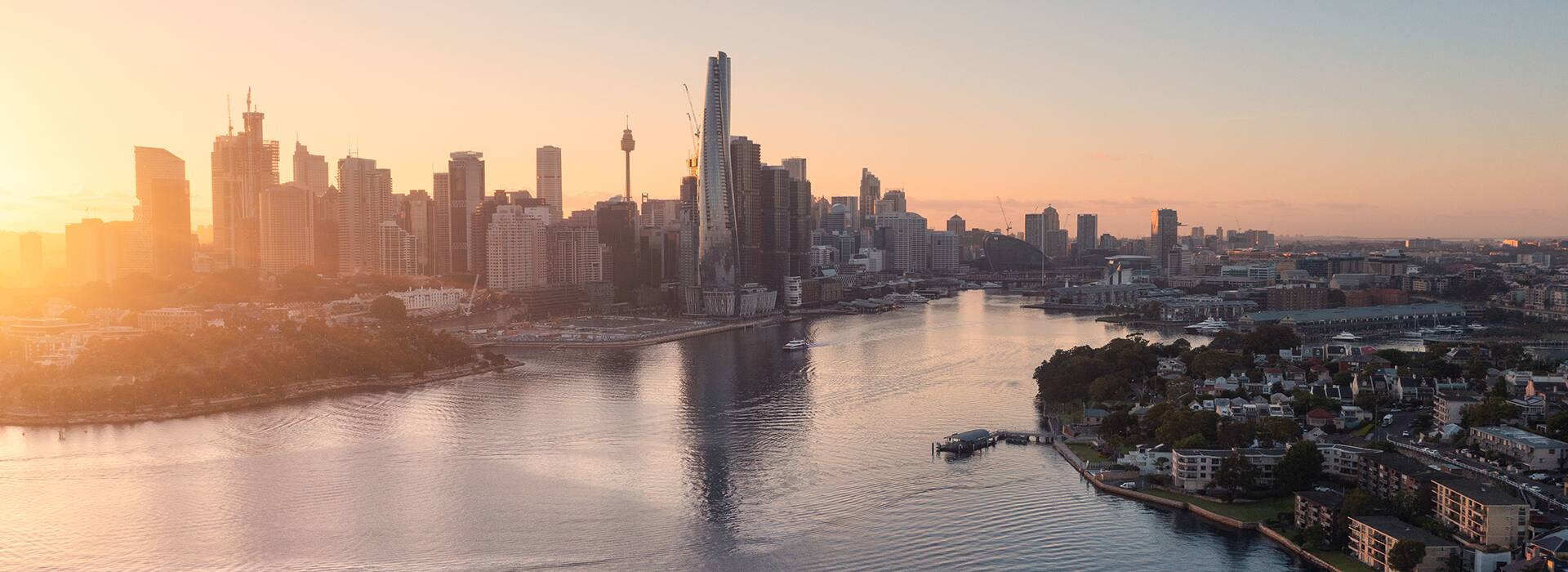 view of the Sydney opera house and Sydney harbourat dusk in Australia 