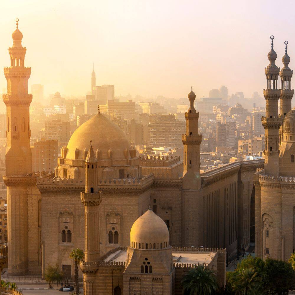 aerial view of the mosques of sultan hassan and al rifai cairo egypt