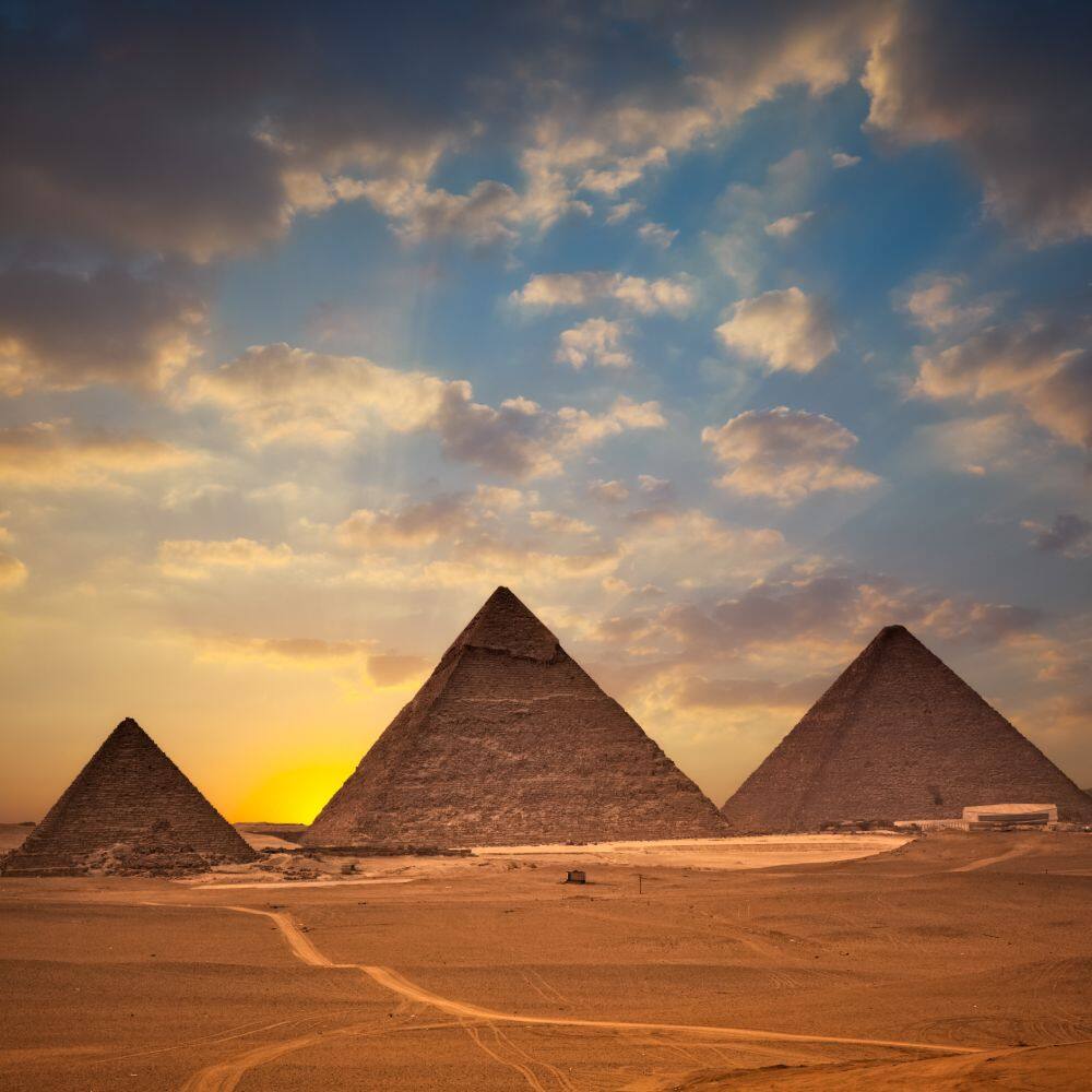 pyramids at sunset egypt 
