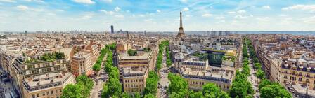 eiffel tower and paris skyline on a sunny day
