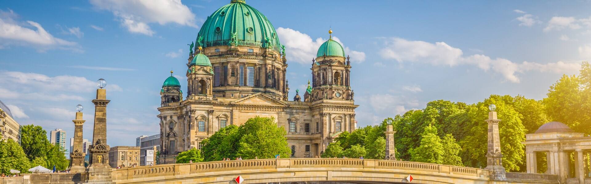 view of berlin cathedral and museum island by river in germany