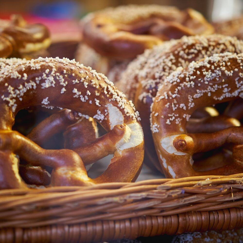 a basket of german pretzels 
