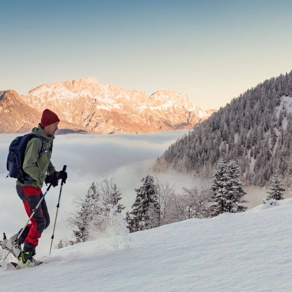 national park berchtesgaden covered in snow with mountains in the distance in germany 