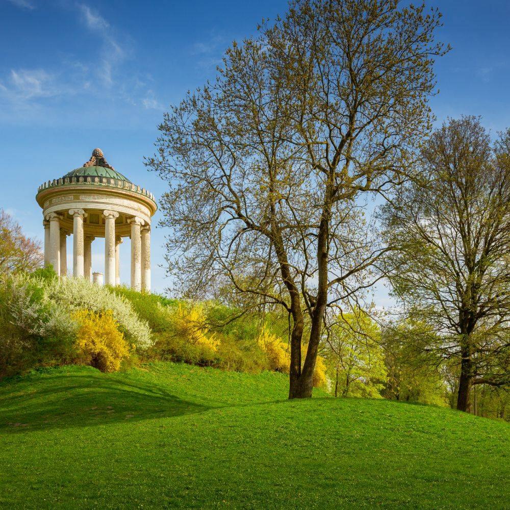 view of the gardens in spring in munich germany 