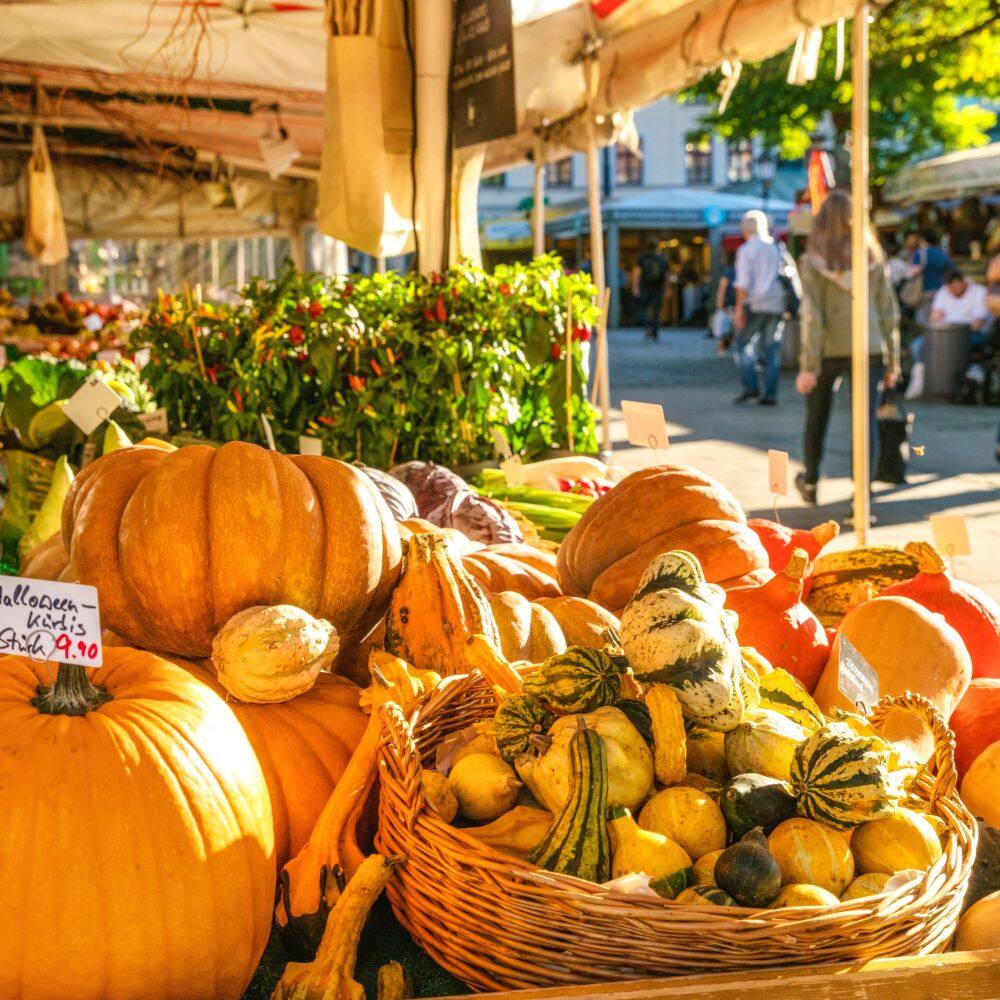 traditional stalls at famous food market in munich