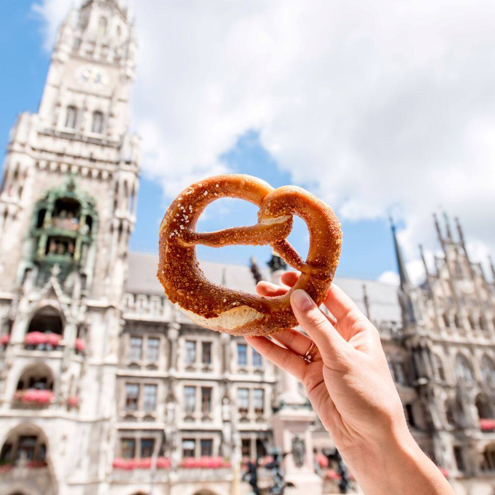 traditional pretzel in front of new town hall in munich