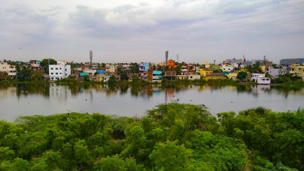 view of chennai lake and cityscape