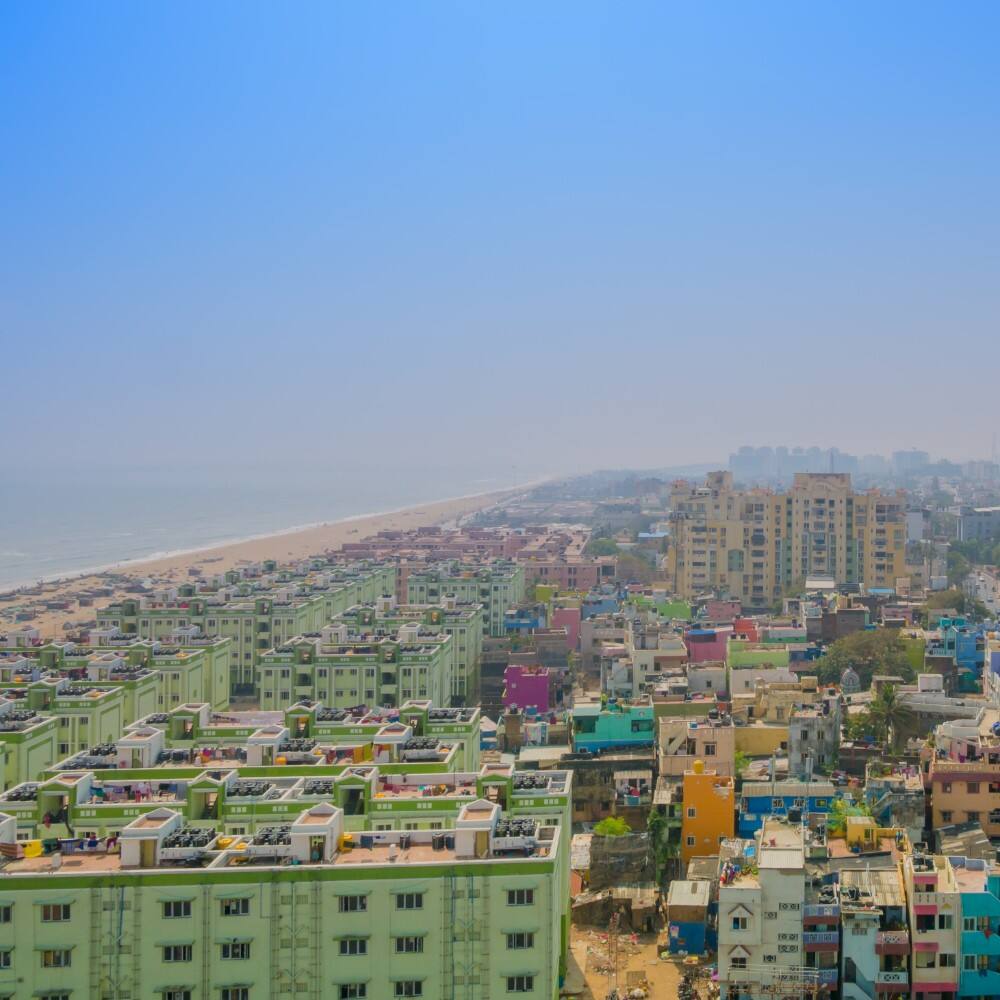 aerial view of chennai marina beach