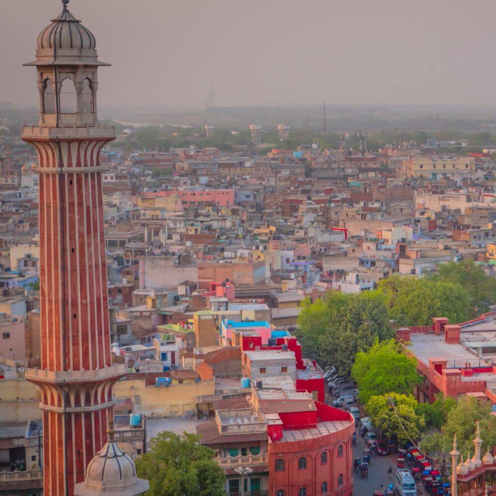 aerial view of old part of new delhi
