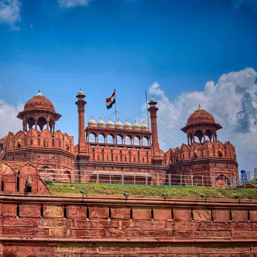 blue skies and red fort new delhi india