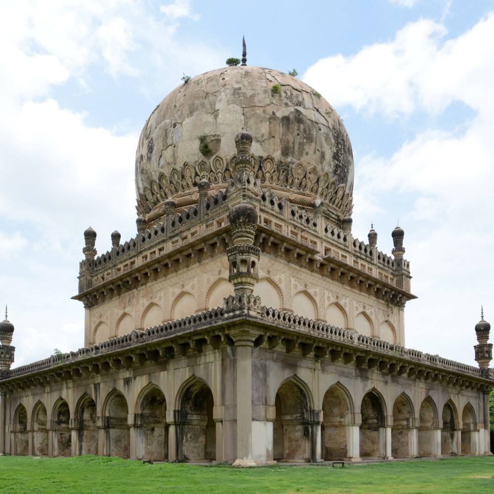 outside the shahi tomb on a cloudy day hyderabad