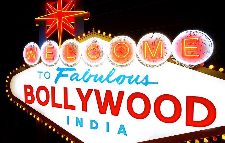 lit up bollywood sign in india