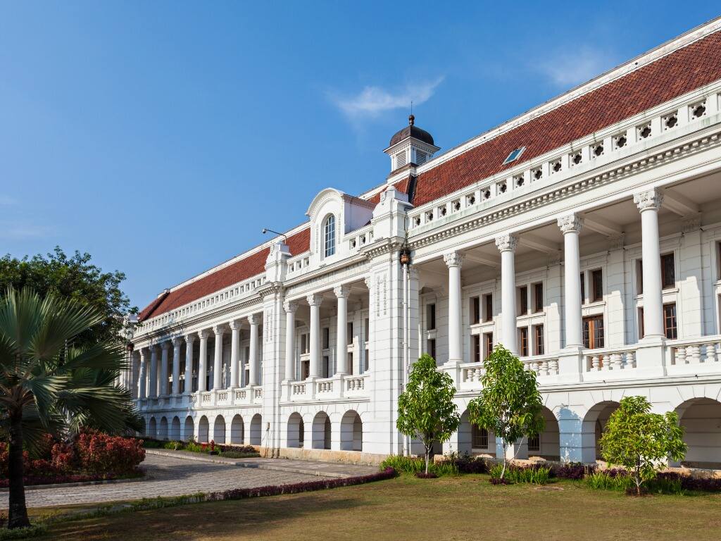 exterior view of the historic bank museum in indonesia