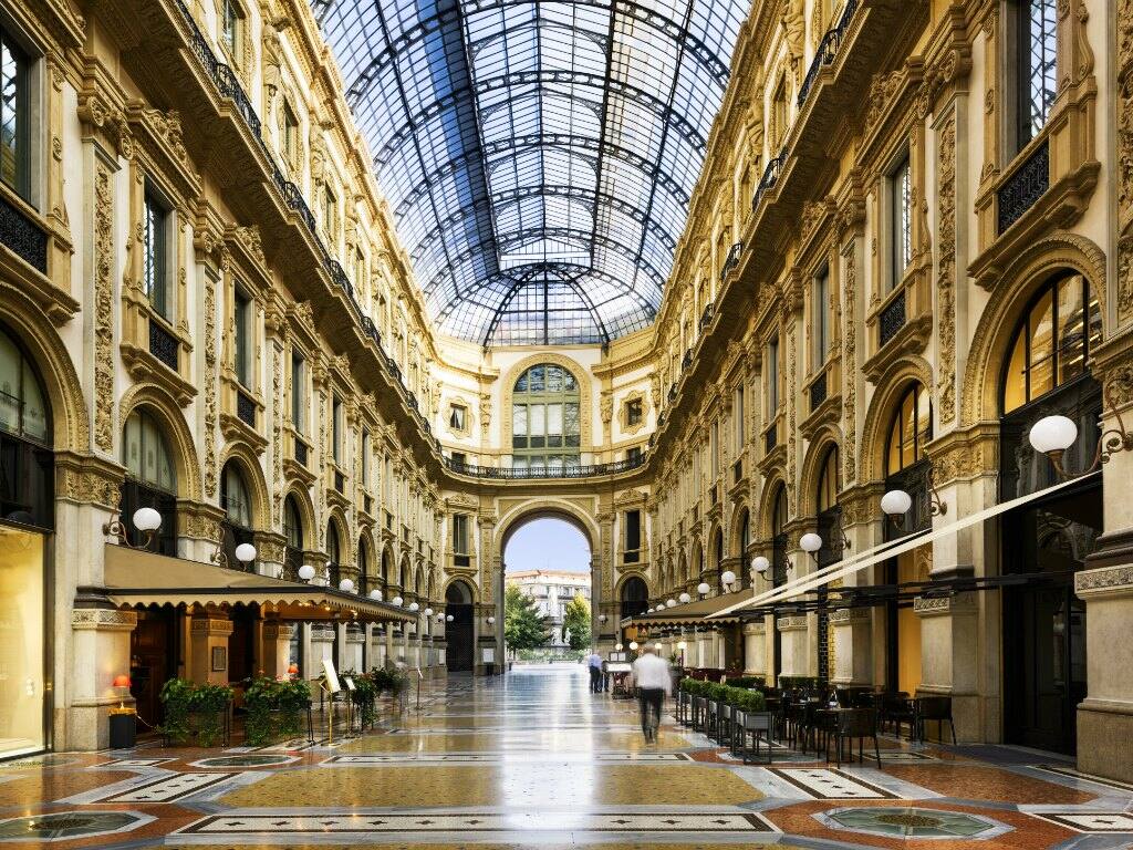 beautiful domed interior of the galleria vittoria shopping complex in milan italy