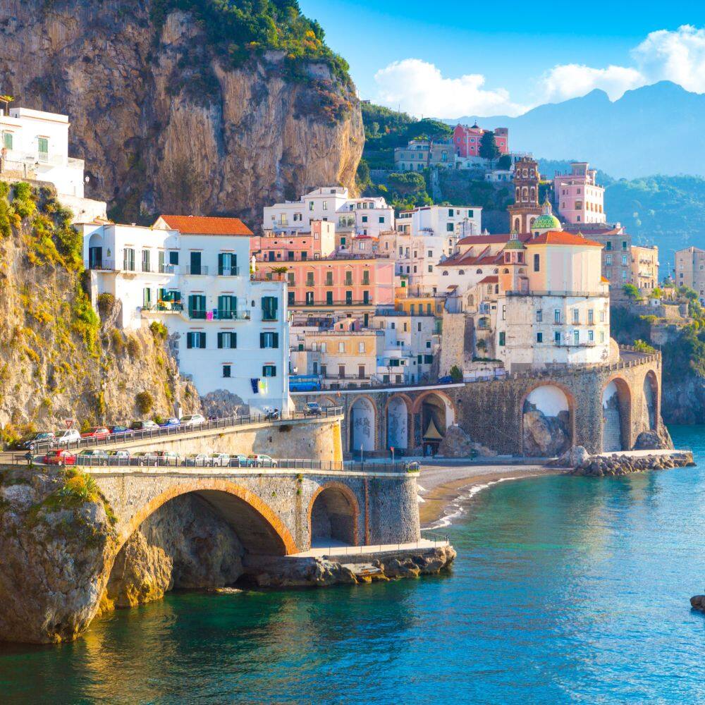 beautiful view of the amalfi coast and houses in the background in italy