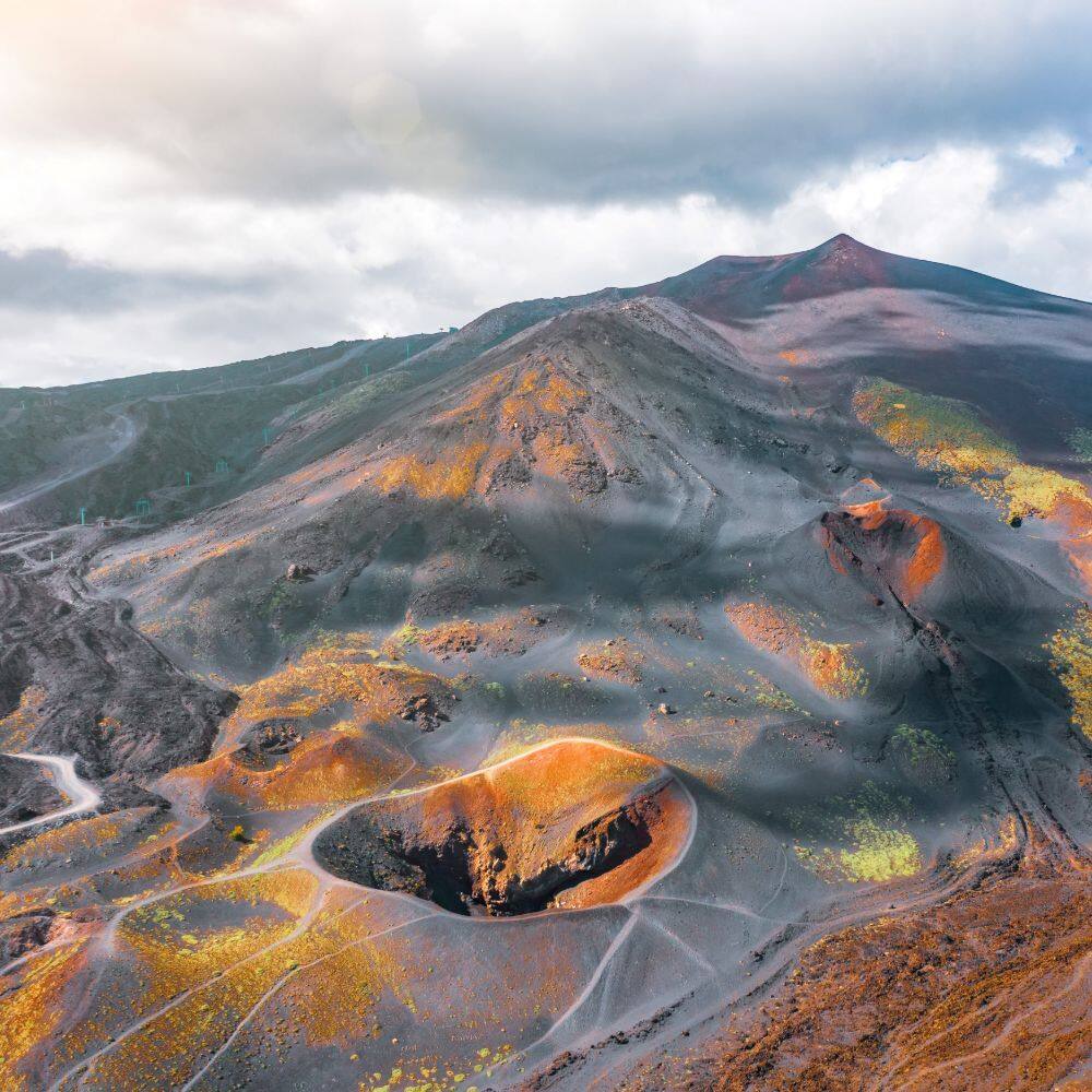 view of the active volcano etna in Italy