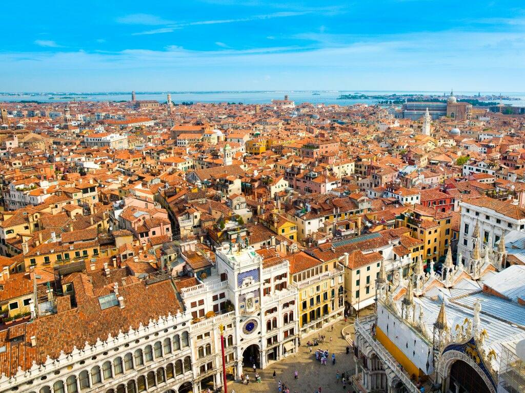 a view over the rooftops of the san marco area of venice italy 