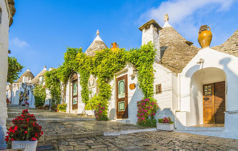 quaint and small traditional trulli houses in italy