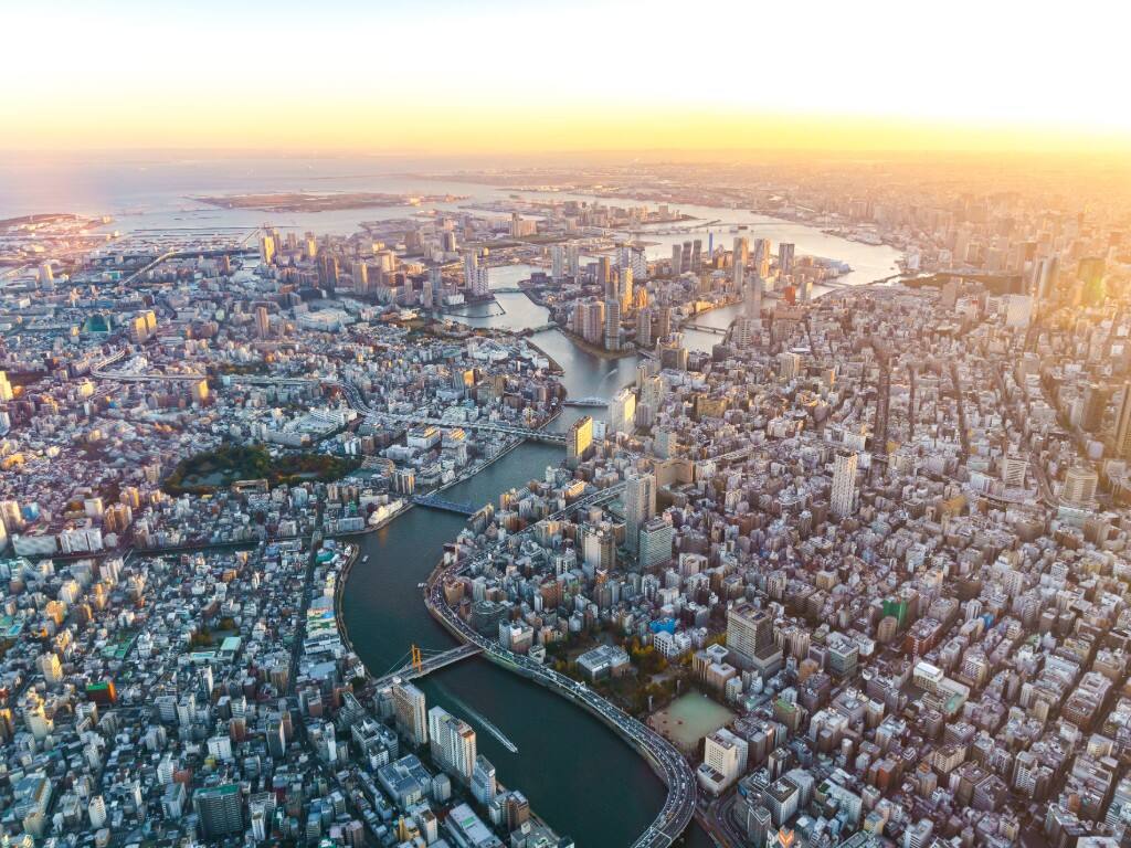 japan aerial view of tokyo at sunrise