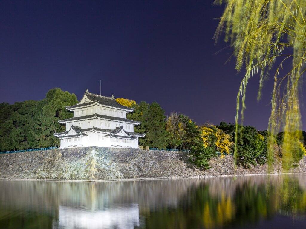 japan nagoya castle at night on lake