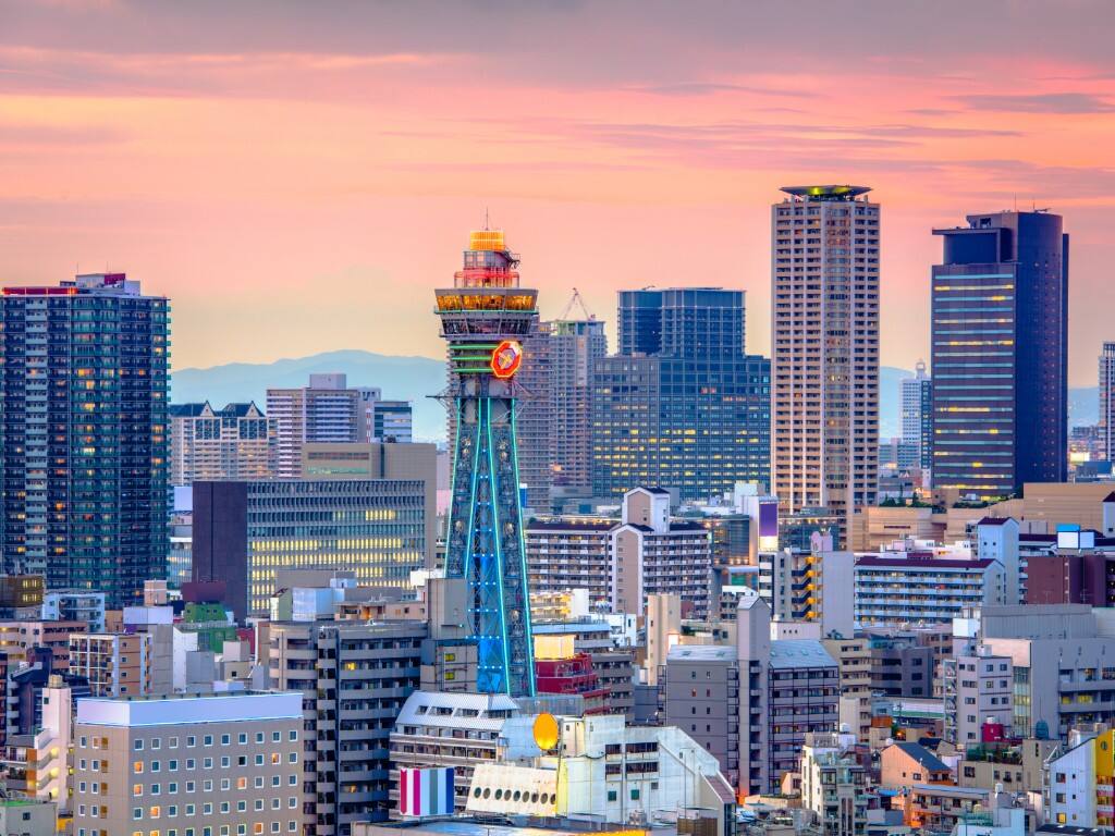 japan osaka skyline at sunset