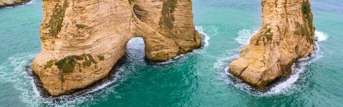 stunning view of iconic raouche pigeon rocks on beirut coast