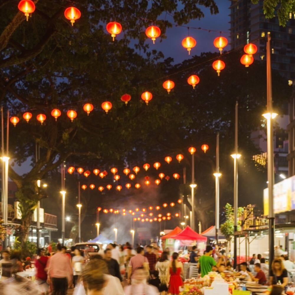 vibrant and very busy street markets at night in kuala lumpur