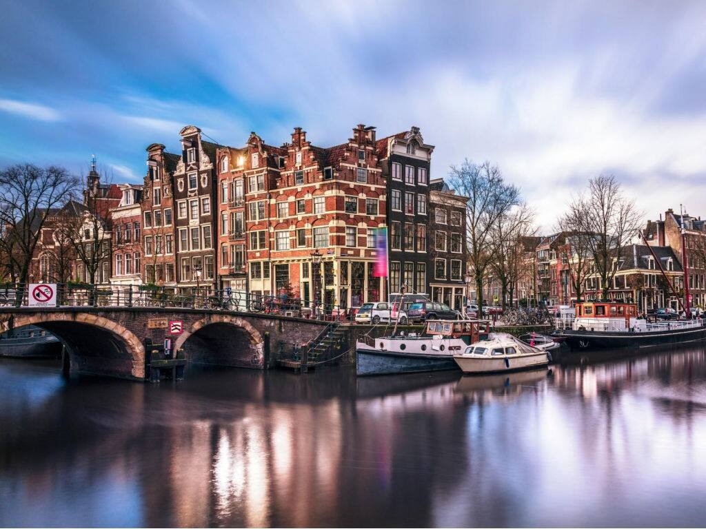 tranquil canal scene in amsterdam 