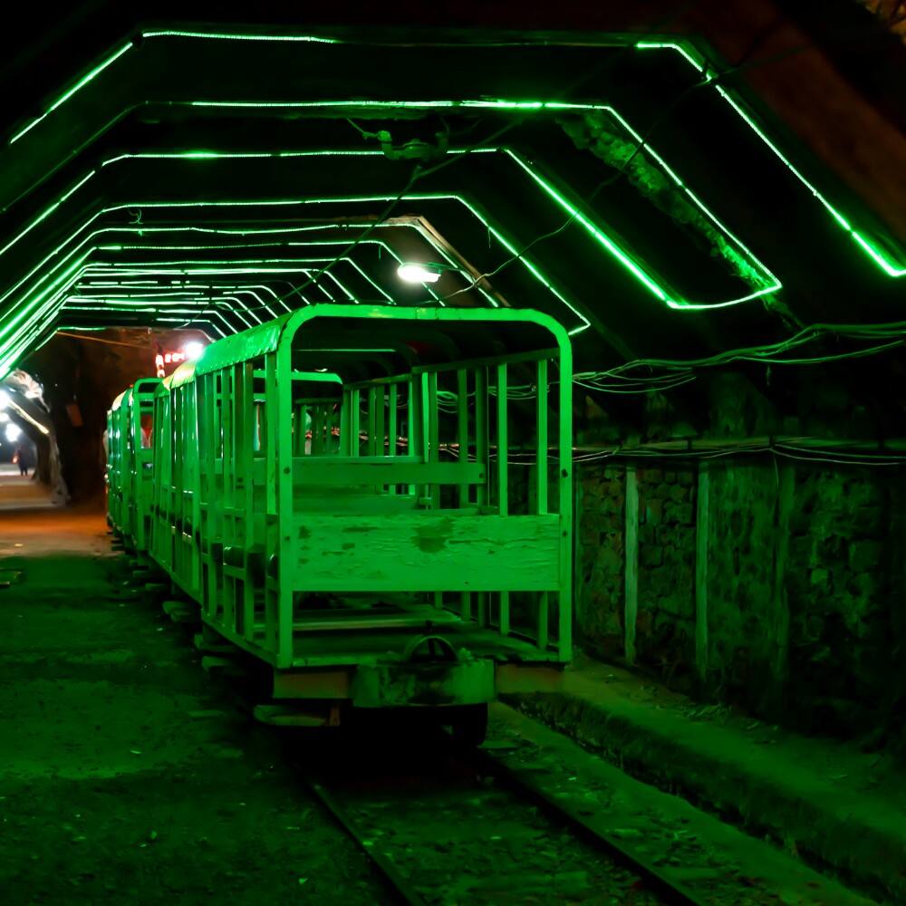 a transport train in khewra salt mine in pakistan