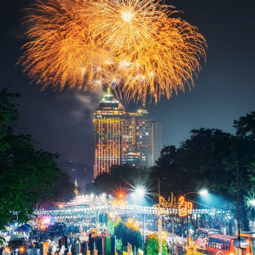 fireworks over manila skyline philippines