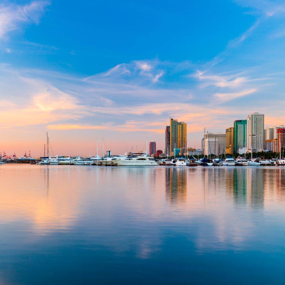 manila city skyline at sunrise the philippines