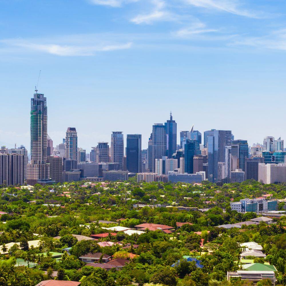 manila skyline during with day with greenery in the forefront 