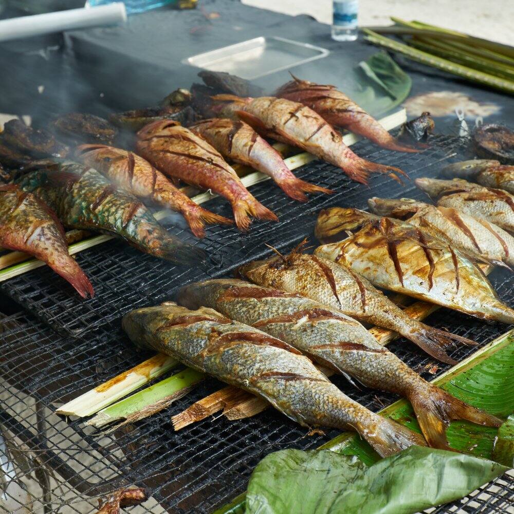 fresh grilled fish in local market seychelles