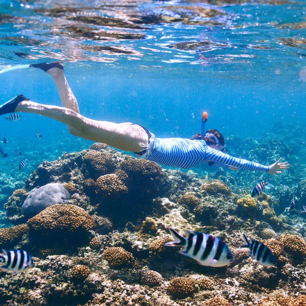 woman snorkeling in seychelles