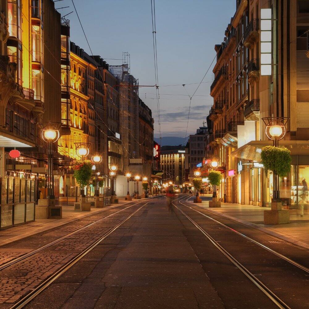 shopping in switzerland at night